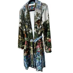 Libertine Ottoman Empire Birds Tie Waist House Coat Long Sleeve Green 3X / XL